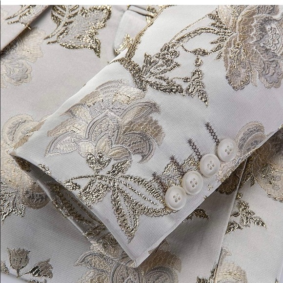 MOGU Mens Metallic Jacquard Blazer Slim Fit Elegant Tuxedo Suit Jacket - Picture 7 of 10